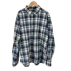 Z1325 Eddie Bauer  エディーバウアー　チェック　長袖シャツ　ボタンダウン　ブルー　メンズ　Lサイズ