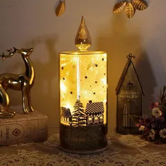 クリスマス LEDライト LED キャンドル 回る 置物 オブジェ 卓上 飾り ホログラム 星 街並み 風景 電池式 ガラスのキャンドル回転ライト