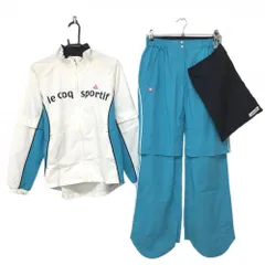 ★特価★ルコック レインウェア 上下セット(2WAYブルゾン×パンツ) 白×ライトブルー 袖着脱可 収納袋付 レディース M ゴルフウェア le coq sportif