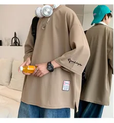 七分袖 Tシャツ メンズ ビッグTシャツ カットソー 薄手 五分袖 ビッグT 半袖 トップス おしゃれ ゆったり 切り替え 大きいサイズ 夏 ファッション huyun01