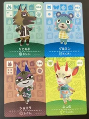 △M135-28　amiibo　カード　アミーボ　どうぶつの森　リカルド　グルミン　ショコラ　よしの　4点　セット