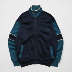 ジャージ ブルゾン スポーツ ジップアップ スウェット マルチカラー ネイビー グリーン Mサイズ 古着【UR-0304】