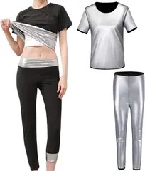 PLEAVIT サウナスーツ レディース 上下セット 半袖 7分丈 サウナパンツ ランニング 筋トレ 洗濯可(ブラック,  M)