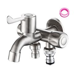 新品 ステンレス製洗濯機用水栓 標準G1/2接続ホース付き 耐食性 洗濯/お風呂/洗面所/浴室/ベランダ/ガーデン/屋外用