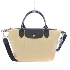 ロンシャン LONGCHAMP ルプリアージュ エナジーSトップハンドルバッグ 2WAY ショルダーバッグ キャンバス レザー 切替 ロゴ バイカラー ベージュ 黒 ブラック L1512HSR299 /BB