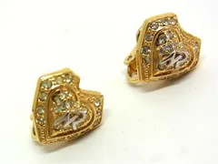■美品■ NINA RICCI ニナリッチ ハート ラインストーン クリップ式 イヤリング アクセサリー レディース ゴールド系 DJ6180