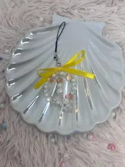 〖A016〗キーホルダー ビーズストラップ 雪だるま イエロー