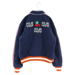 GUCCI (グッチ) 22AW HAHAHA チェリーロゴ ボンバージャケット ジップアップ ブルゾン スタジアムジャケット バーシティージャケット ネイビー/レッド 713555 ZAK5Gのサムネイル