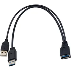 【在庫処分】Duttek USB 3.0 二 股延長ケーブル、USB 3.0タイプAメスto デュアル USBオス充電Y延長ケーブル(片側のみ)充電用 30cm 適格請求書行可