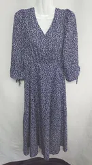 ◇ ◎●未使用● JUNOAH ジュノア 花柄 七分袖 ロング丈 ワンピース サイズ36 ネイビー レディース E  【1408220055371】