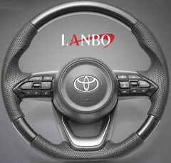 【M's】 ヤリス MXPA10 KSP210 (2020.2-) LANBO オリジナル ガングリップ ステアリング ハンドル (黒木目調) ランボ 社外 パーツ 部品 内装 新型 ドレスアップ カスタム バンチングレザー コンビ YARIS LST264