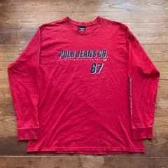 00's POLO JEANS Ralph Lauren 袖プリンロンT レッド　赤　ポロジーンズ　ラルフローレン　古着