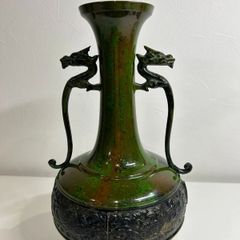 【花瓶】高岡銅器　銅製花瓶　竜耳瑞長