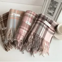 コージー＆チル 入札する 冬 チェック カシミヤ ウール マフラー