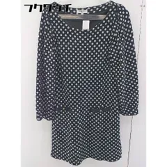 ◇ NATURAL BEAUTY BASIC 総柄 長袖 ミニ ワンピース サイズM ブラック ホワイト系 レディース  【1109060011977】