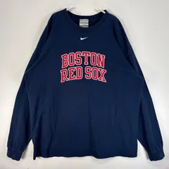 古着 00’s/00年代 ナイキ NIKE 長袖Tシャツ センター スウッシュ ロゴ MLB レッドソックス 大きいサイズ 肉厚 XL  ネイビー 両面プリント メンズ
