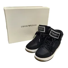 EMPORIO ARMANI スニーカー レディース ハイカット ロゴ スウェード レザー サテン ブラック 約22.5cm X3Z033 XM080 中古 T1のサムネイル
