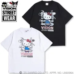 新品 ヴィジョン VISION STREET WEAR サンリオキャラクターズ コラボ 半袖 Tシャツ 半袖Tシャツ ティーシャツ ハローキティ イラスト ロゴ プリント ワイドシルエット オーバーサイズ メンズ レディース 白 ホワイト 黒 ブラック