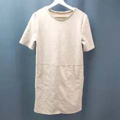 ◇ ZARA ザラ ストレッチ 起毛 Uネック ポケット オシャレ カジュアル 半袖 カットソー サイズM ブラウン レディース E  【1309040068735】