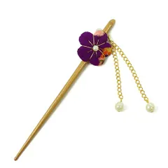 髪飾り 成人式 つまみ細工 振袖 前撮り 袴 花 かんざし 一本差し 紫 濃紫 ゴールド ちりめん パール 下がり 和柄 正絹 おしゃ No.10-2888