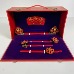 かんざし 赤色かんざし 7点セット ケース付き かんざしセット金属細工 花飾り付き 和装髪飾り 中国風 レトロ風収納箱付き