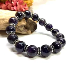 アメジスト パワーストーン ブレスレット 12mm 天然石ブレス （ブラック）メンズ・レディース　男性・女性　数珠ブレス　開運 [k]
