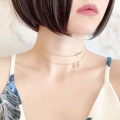 ゴールド：CrossMyHeart：2連のクロスのチョーカーネックレス SV007G