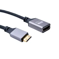 Mini hdmi to hdmi 変換 ケーブル20cm アルミ外装ミニ hdmiオス-HDMIメス - 4K 3D Raspberry  ビデオカメラー Sony, Nikon D5500, Canon, Fujitsuなどに対応 （グレー）