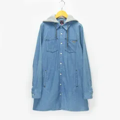 X-girl エックスガール デニム シャツ シャツワンピ フード付き ロング丈 長袖 ロゴ 刺繍 ライトブルー size1 S 0534904