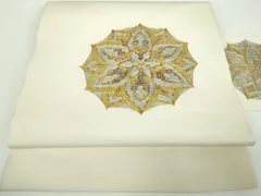 平和屋着物●塩瀬　九寸名古屋帯　駒刺繍　総刺繍　花丸文　金銀彩　正絹　逸品　DAAX4222ps 平和屋着物○塩瀬 九寸名古屋帯 駒刺繍 総刺繍 花丸文 金銀彩 正絹