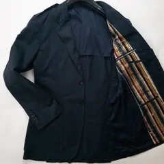 【美品】ポールスミス Paul Smith テーラードジャケット ミリタリー調 コットン 綿 ダークネイビー 濃紺 M 春秋冬 マルチストライプ柄 背抜き エポレット