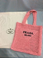 PRADA プラダ トートバッグ かごバッグ 草編み ラフィア ピンク