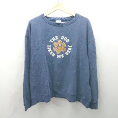 ◇ ⊇ Melville メルヴィル アニマル 手形プリント 裏起毛 長袖 トレーナー サイズXXL ネイビー レディース E  【1506190005140】