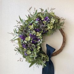 Natural＊ミニバラと千日紅のホワイトリース☆ドライフラワーリース 