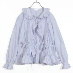 【美品】ピンクハウス★たっぷりフリル&リボン♪ローンブラウス はおりもの 薄紫系 前開き レースも♪無地 z14276