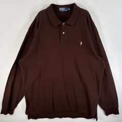 古着 90's/90年代 ポロバイラルフローレン Polo by Ralph Lauren 鹿の子 長袖 ポロシャツ ワンポイント ロゴ 刺繍 大きいサイズ 2ボタン XXL  ブラウン 無地 メンズ