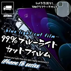 お得なセット　大人気商品！特殊強化で目に優しい99％ブルーライトカットフィルム【iPhone 15シリーズ用】カメラ保護なしTPUクリアケースセット