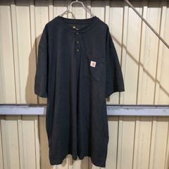 349 Carhartt 半袖 ヘンリーネックTシャツ 2XL TALL ブラック ビッグサイズ カーハート ロゴ 古着卸 アメリカ仕入