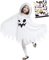 Madrugada(マドルガーダ) 神秘のホワイトゴースト ハロウィン タトゥーシール付き 2点セット キッズコスチューム 男女共用 S442 L 120cm-130cm(ホワイト,  L(120cm-130cm))