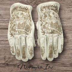 牛革　レザーグローブ　アメリカン　バイク　ハーレー　カスタム　手袋　白　M 26ff0b6bda101a407ea29358890713