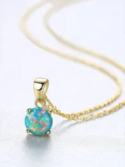 ジュエリー レディース ネックレス ペンダント シルバー925 ブルーオパール ペンダントネックレス 女性用 14kゴールド ラウンド 8mm 1カラット