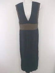 ◇ Re:EDIT Vネック ニット ノースリーブ ロング ジャンバースカート ワンピース サイズSC ブラック マルチ レディース E  【1303280004119】