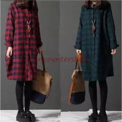 シャツワンピース ワンピース 春 夏 レディース 長袖 ロング ワンピース 40代 綿麻風 ロング丈 チェック柄 体型カバー 大きいサイズ ゆった