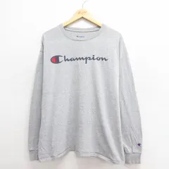 XL/古着 チャンピオン Champion 長袖 Tシャツ メンズ ビッグロゴ 大きいサイズ クルーネック グレー 霜降り 25jun20 中古