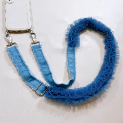 デニムとチュールレースのスマホショルダー