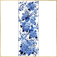 ☆彡送料無料でお届け☆彡Color:地白 染の安坊 手ぬぐい「染付 四季花鳥 地白」紺 本染め 綿100% 特岡 日本製 35cm×100cm