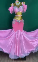 ベリーダンス衣装 ブラベルトスカートセット ピンク　オーダーメイド ベリーダンス衣装 ブラベルトスカートセット ピンク オーダー