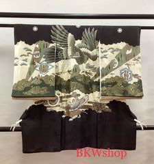 ＜現品限り＞used　産着　正絹　男の子　5つ紋　お宮参り　初着　着物　長襦袢付