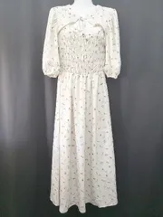 ◇ ⊂ paravion パラビオン 花柄 七分袖 ロング丈 フレア ワンピース サイズF アイボリー レディース E  【1506180005563】