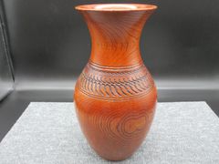 4F 銘木 工芸品 木製花瓶 壺 杢目 縁起物 還暦祝 熊谷吉雄 銘あり